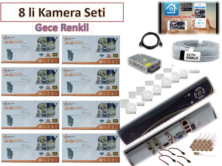 8’li%20Renkli%20Gece%20Görüş%20Kamera%20Seti